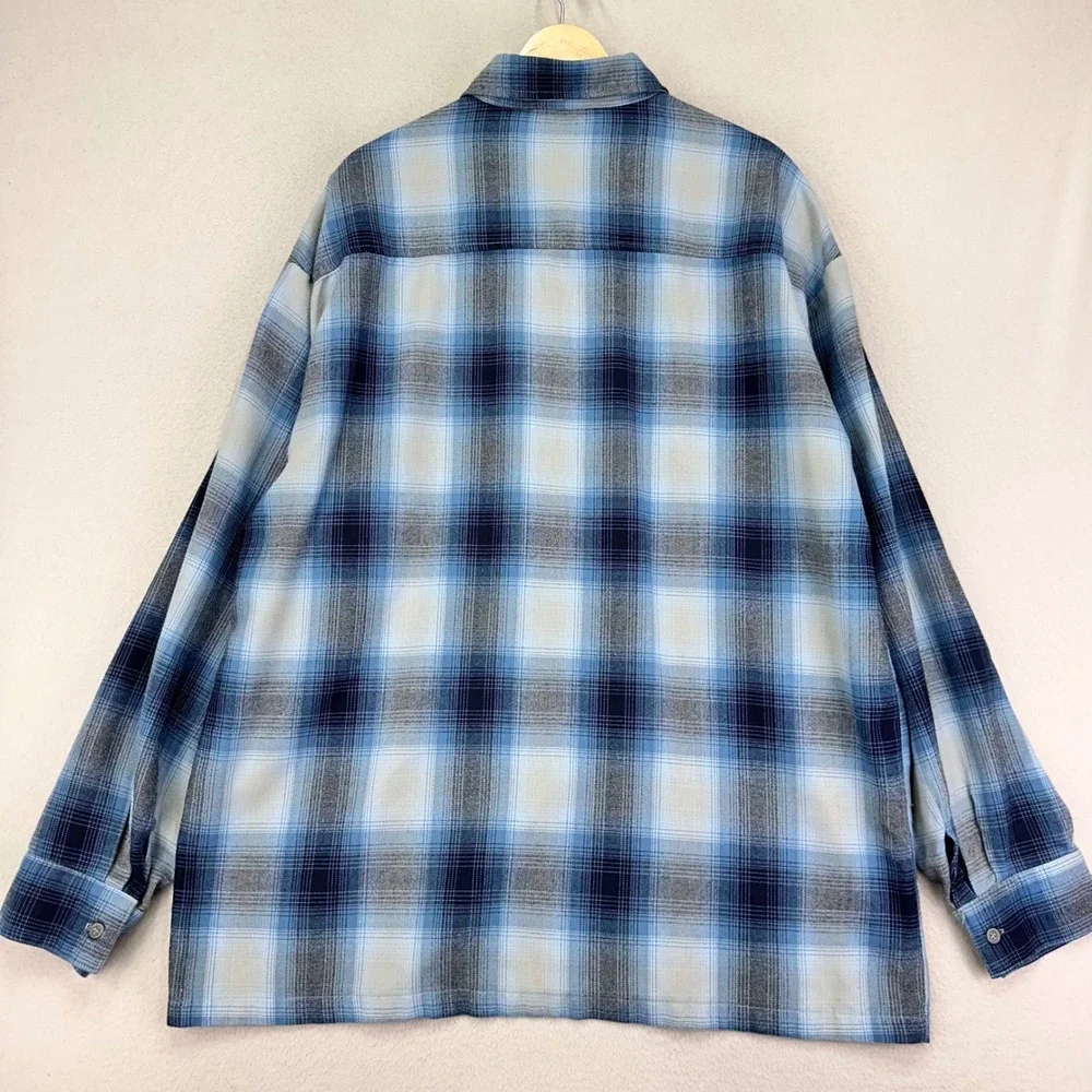 Vintage Cal‎ Top Flannel Shirt Mens 2XL Blue Plaid Long Sleeve Button Up